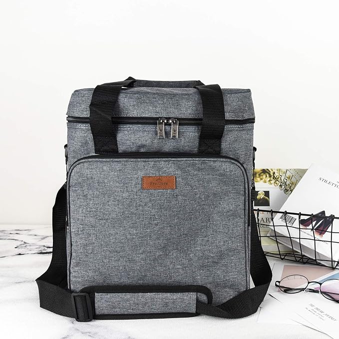 Freshore® Insulated Wine Carrier 6 Bottle Bag Tote Removable Padded Divider Cooler - Portable Travel Carrying Canvas Case Adjustable Shoulder Strap - (Space Grey) - Image 5