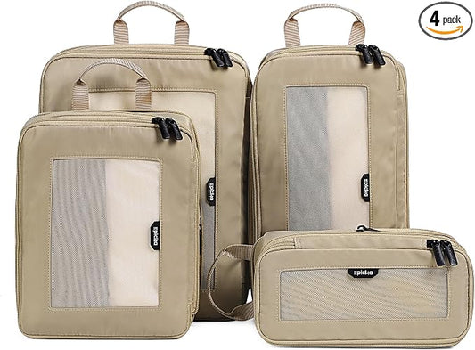 EPICKA TripCozy Compression Packing Cubes - 4 Set Durable Travel Organizer Bags with Mesh Top, Expandable Travel Accessories for Carry on, Luggage, Suitcase, Backpack (Khaki) by EPICKA