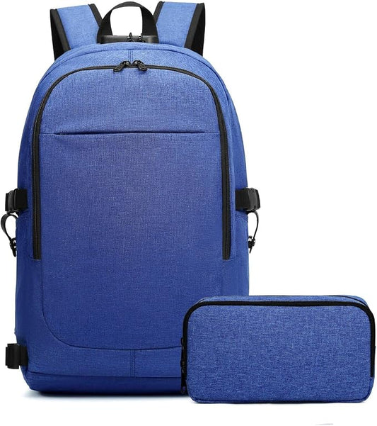 Varietyathletics 19" Laptop Backpack and Organizer Case Set USB Headset Port Anti-Theft Waterproof Travel Work College (Cadet blue) by VarietyAthletics