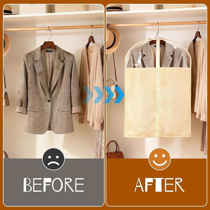4 Pack 24 x 40 Inches Cotton Garment Bags for Hanging Clothes, Suit Bags for Clothes Coats Jackets Shirts Closet Storage Travel, Garment Covers with Clear Window - Image 4