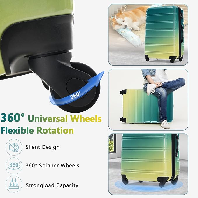 Merax Luggage Sets 3 Piece, Hardside Suitcase with Spinner Wheels,20+24+28 | Lightweight Gradient Color Suitcase with Carry on Luggage, Expandable Convenient Travel,Green and Yellow - Image 8