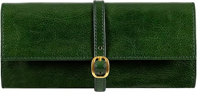 Time Resistance Leather Jewelry Roll - Full Grain Leather Travel Jewelry Case - Jewellery Organizer Made in Italy (Green) by %E2%80%8E