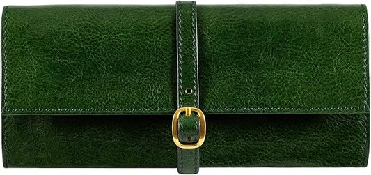 Time Resistance Leather Jewelry Roll - Full Grain Leather Travel Jewelry Case - Jewellery Organizer Made in Italy (Green) by %E2%80%8E