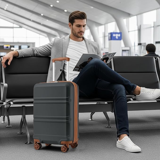 Kono Suitcase Set 3 Piece Luggage Set Expandable with Spinner Wheels | Lightweight PC+ABS Carry On Hardside Luggage with TSA Lock (Apricot Grey, 6 piece set) - Image 9