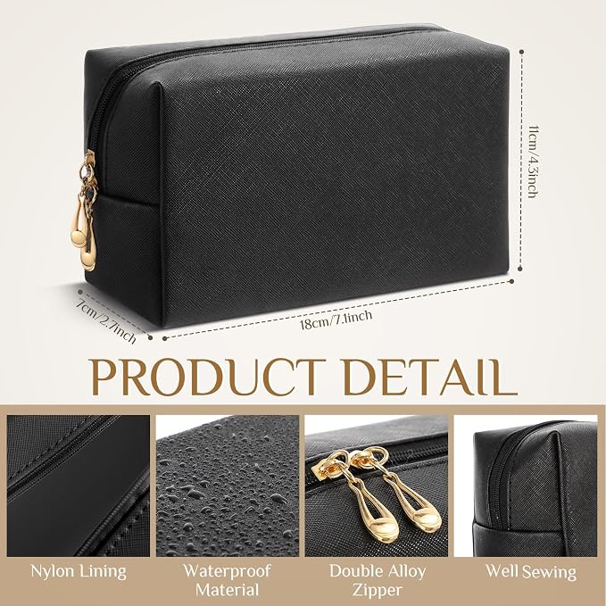 100 Pack Aesthetic Makeup Bags Bulk PU Leather Cosmetic Pouches Waterproof Toiletry Bags Makeup Pouches Bulk for Teen Girls Women Party Gift Travel Storage Back to Teacher Gift (Black) - Image 2