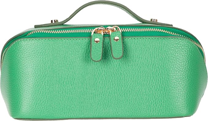 VENOULT Genuine Leather Makeup Bag, Spacious Cosmetic Case, Travel Toiletry Organizer with Handle (Pistachio) - Image 6