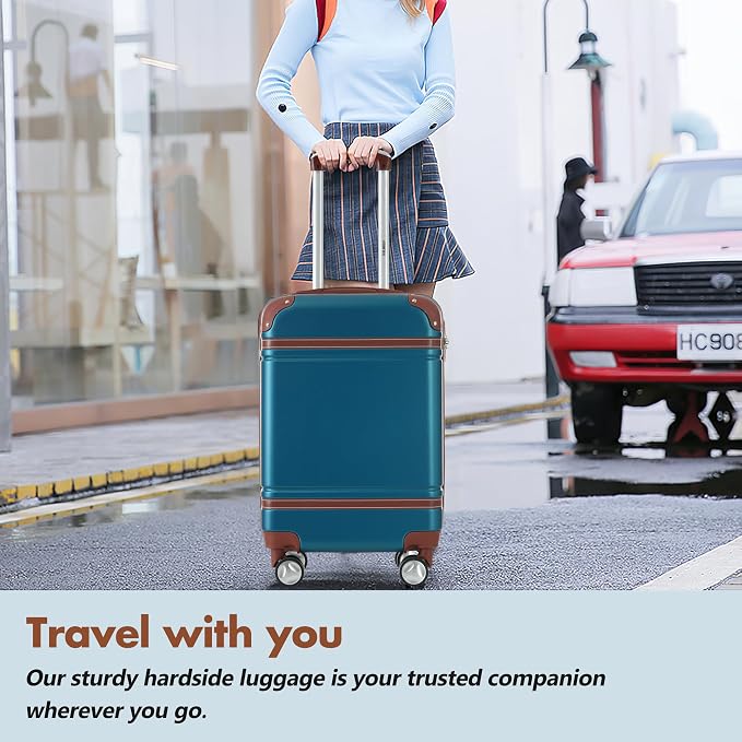 Merax 28 Inch Checked Luggage, Expandable Suitcase with Spinner Wheels, Hard Shell Vintage Luggage Set with TSA Lock(Blue) - Image 8