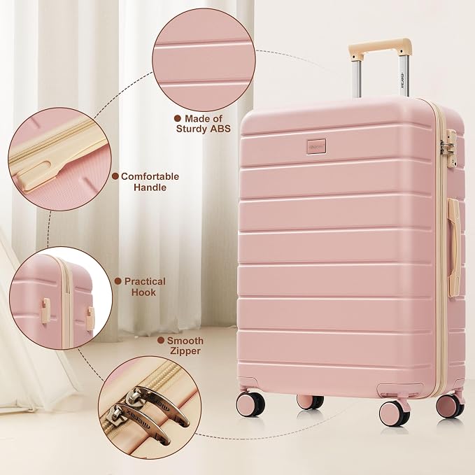 Hardshell Luggage Sets, Lightweight Suitcases with Spinner Wheels, Pink - Image 7