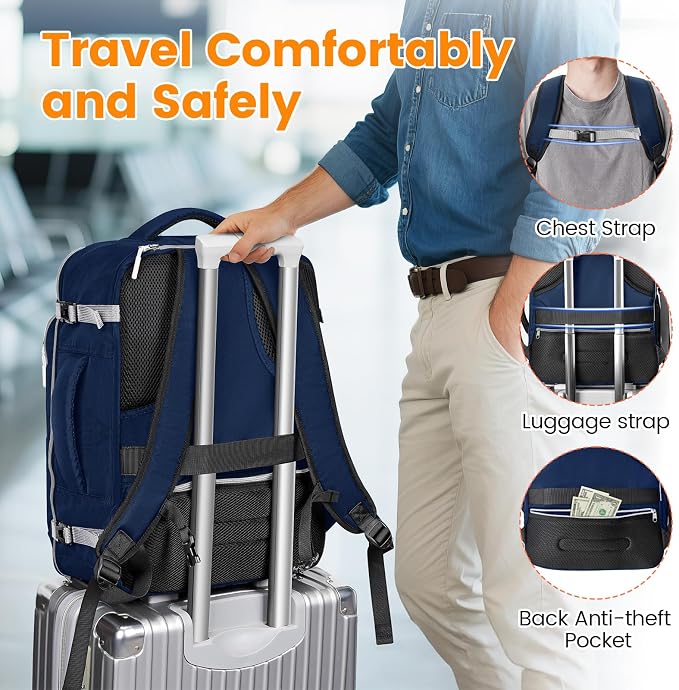 MATEIN Travel Personal Item Backpack, Carry on Bag with Shoe Compartment | 18×14×8, Under seat Backpack for Men & Women, For 17" Laptop Compartment, Filght Essentials, Tech Organizer, Water Resistant - Image 7