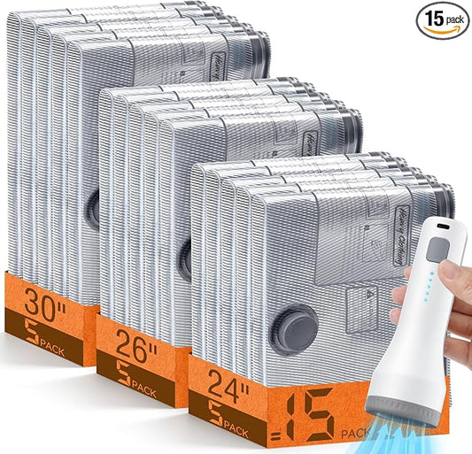 15 Pack Vacuum Storage Bags for Travel with Cordless Pump, Space Saver Bags for Clothes, Compression Packing Bags for Luggage, 15 Combo Size by lezecur