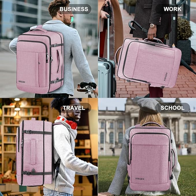 Carry On Backpack, 40-50L Travel Backpack for Men & Women, Expandable Backpack For Airplanes, 17 Inch Laptop Backpack, Luggage Suitcase 40L Daypack Lightweight Business Weekender Bag, Light Pink - Image 6