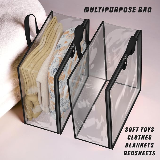 Kuber Industries Waterproof Storage Bag | Multipurpose Bag for Toys, Clothes, Blankets, Bedsheets | Zipper & Handle | Transparent Wardrobe Organizer | Black - Image 5