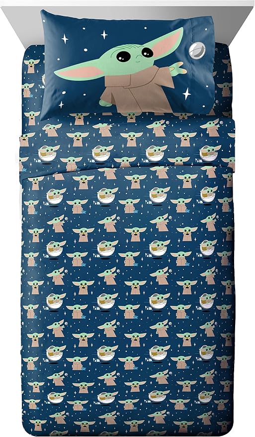Star Wars Mandalorian Grogu Twin Comforter Set 5 Piece Kids Bedding, Gray | Baby Yoda, Bed in a Bag, Comforter Sheets Sham Pillowcase, Official Brand, Soft Microfiber, Machine Washable, Kids Gift - Image 3