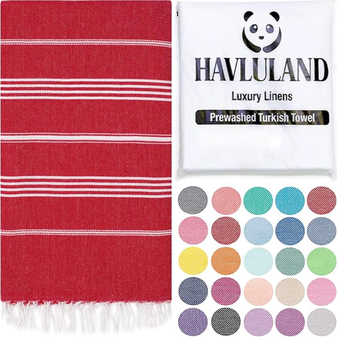 HAVLULAND Turkish Beach Towel Oversized 40"x 72" 100% Turkish Cotton, Sand Free, Extra Large, Super Soft, Quick Dry, Compact, Lightweight for Travel & Camping - Red by Havluland