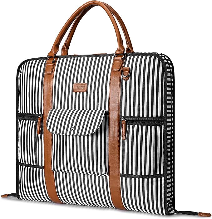 S-ZONE Carry on Garment Bag for Business Travel Canvas Leather Men Suit Cover | Leather Handle Straps, Multi-Pocket, Removable Shoulder strap, Trolley Sleeve, for Gym or Daily Use by S-ZONE