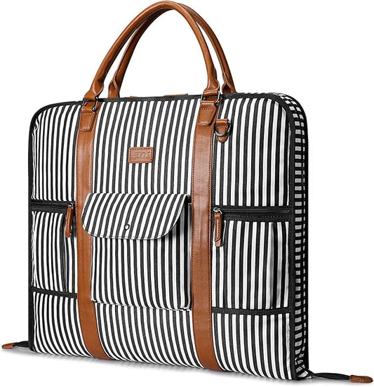 S-ZONE Carry on Garment Bag for Business Travel Canvas Leather Men Suit Cover | Leather Handle Straps, Multi-Pocket, Removable Shoulder strap, Trolley Sleeve, for Gym or Daily Use by S-ZONE