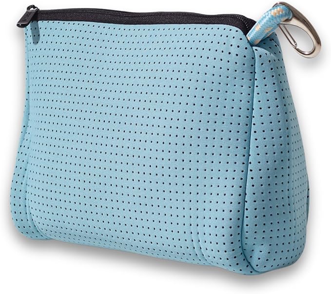 POPUPS Large Makeup Bag with Zipper - Waterproof Neoprene Cosmetic Bag 7.7 x 10.75 x 5 inches - Pouch Sky Blue by POPUPSBrand