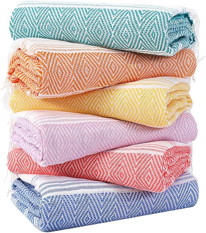Genovega 6 Packs Oversized Turkish Beach Towels Set Towel Bulk 74"x38" Extra Large Quick Dry Sand Free Light Swim Bath Camping Pool Towel Travel Blanket Essentials Cruise Accessories Adult Vacation by genovega