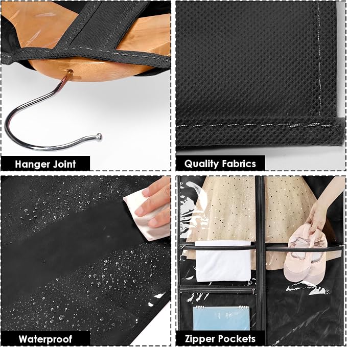 Univivi 40 Inch Kids Dance Costume Garment Bag, Dance Competition Garment Bags for Teens With 3 Medium Clear Zipper Pockets for Storage And Travel (Black) - 12 Pack - Image 3