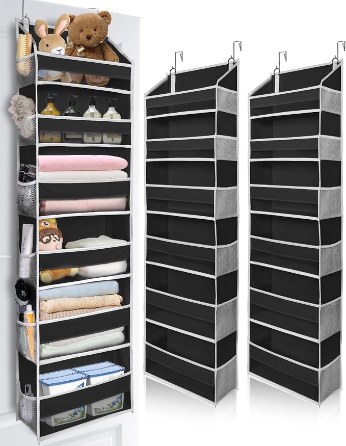 ULG 2Pack-Over The Door Organizer with 6 Large Pockets 12 Side Pockets Door Hanging Organizer Black Door Hanging by ULG