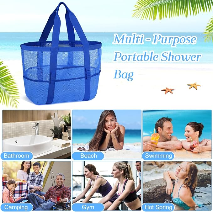 Hillban Large Beach Mesh Bags Bulk for Women Beach Tote Bag with 8 Pocket Zipper Waterproof Sandproof for Pool Cruise Ship - Image 7
