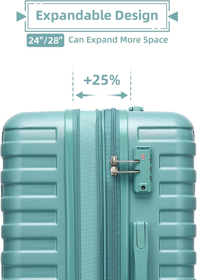 Misty Blue 6 Piece Luggage Set Hard Shell - Expandable Suitcases with Spinner Wheels and Duffel Bags for Family Travel, Durable Carry On Luggage Sets with Lock for Women and Men - Image 3