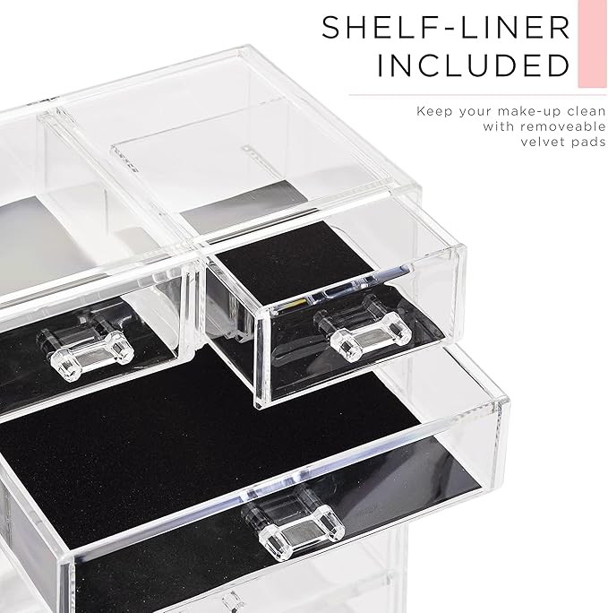 Sorbus Acrylic Makeup Organizer Set, 6-Drawer Vanity & Countertop Cosmetic Storage with Small & Wide Compartments, Clear Makeup Storage for Brushes, Jewelry – Holiday Gift for Women & Teens - Image 6