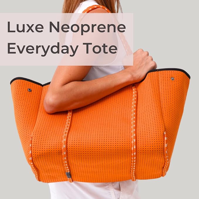 POPUPS Large Neoprene Tote Bag for Women - Everyday Designer Handbag for Travel Work and Beach with Pockets and Zipper Pouch - Image 3