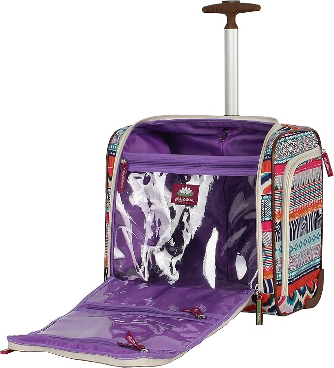 Lily Bloom Designer 15 Inch Carry On - Weekender Overnight Business Travel Luggage - Lightweight 2-Rolling Wheels Suitcase - Under Seat Rolling Bag for Women (One Size, Tribal Stripe) - Image 5
