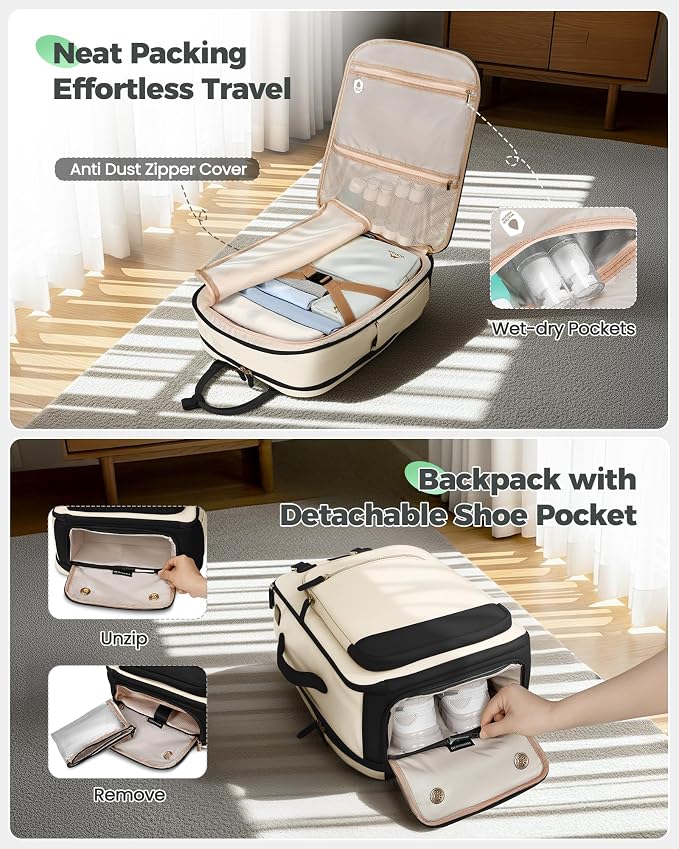 MATEIN HER Underseat Backpack with Removable Shoe Compartment for Frontier | Personal Item Bag, 18×14×8 inch, Flight Approved, Overhead Bin, Carry on Luggage with Padded 15.6" Laptop Sleeve, 3 Set - Image 6