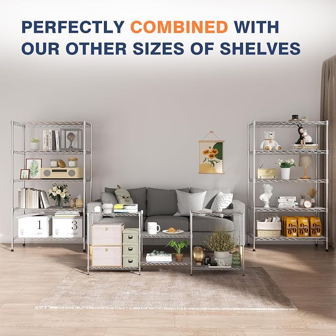 5-Tier Heavy Duty Metal Shelf,Chrome Wire Shelving Unit 35" Wx18 Dx71 H,Height Adjustable Storage Wire Shelves with Lockable Wheels for Garage,Kitchen,Office,Bathroom,Studio - Image 5