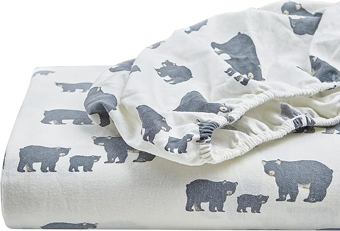Eddie Bauer - Flannel Sheets Full Size, Anti-Pilling & Wrinkle Resistant Cotton, Touchably Soft for All-Season Comfort - Bed Sheets with Matching Pillowcases & Fitted Sheet (Bear Family Grey)