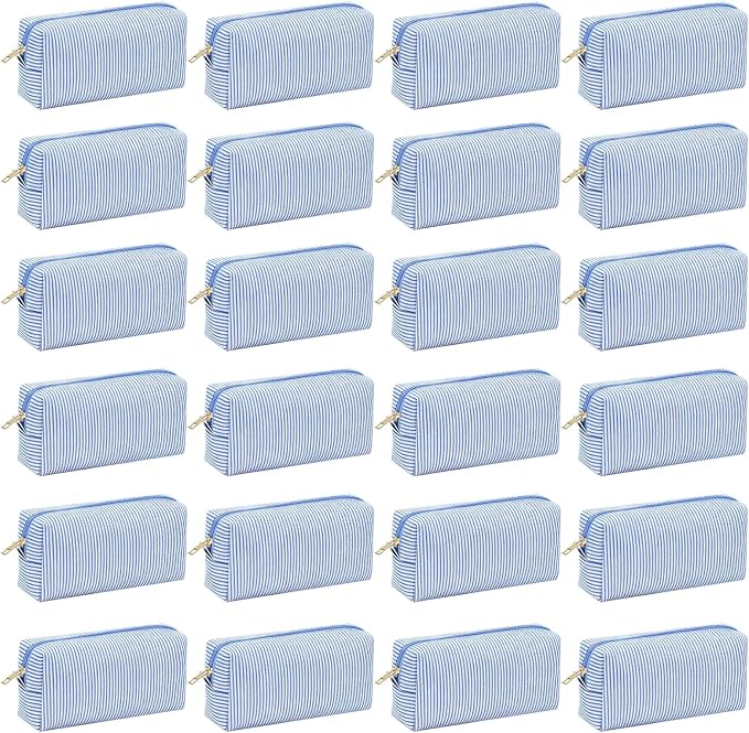 24 PACK Makeup Bags-Bulk Seersucker Cosmetic Bag for Women Bridesmaid Gifts Makeup Pouch for Wedding Party Favors Bachelorette Party Decorations Travel Toiletry Organizer Graduation Gifts(24, Blue) by Home