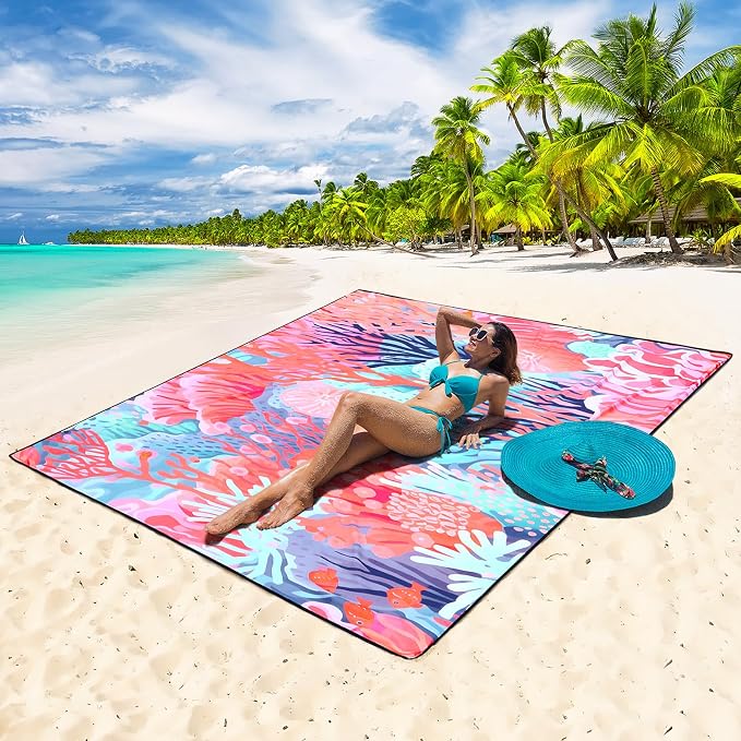 HIHOHO Beach Blanket Waterproof Sandproof Extra Large Beach Mat 79" X 83"/120"x108"for 1-8 Adults Quick Drying Durable Outdoor Picnic Mat for Beach Travel Camping Hiking - Image 4