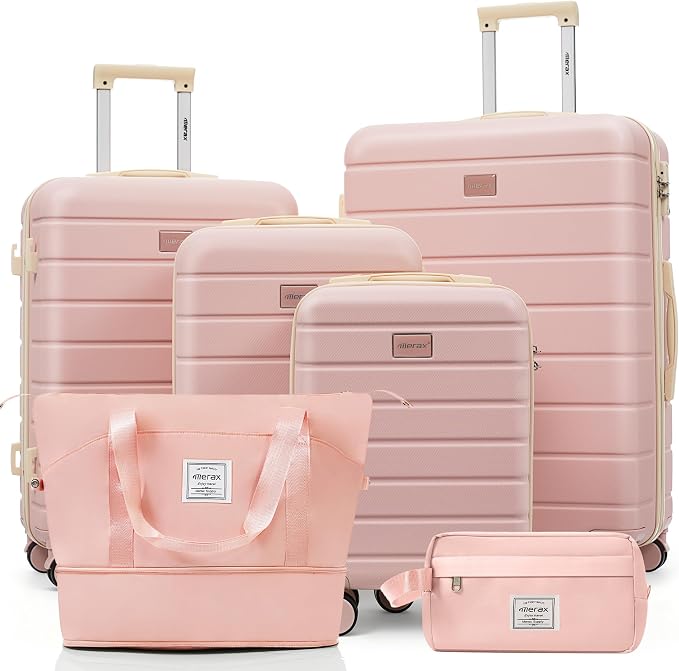 Hardshell Luggage Sets, Lightweight Suitcases with Spinner Wheels, Pink by Merax