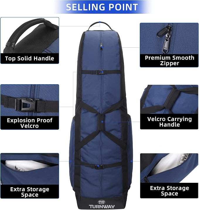 TurnWay Foldable Padded Golf Travel Bag, Heavy Duty 900D Polyester Golf Club Bag Waterproof Golf Carry Bag Cart Bag with Wheels, Soft-Sided Spacial Size for Golf Gear Transportation - Image 2