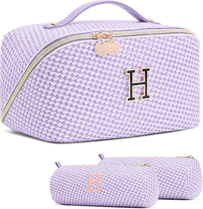 Personalized Gift Travel Makeup Bag: Initial Makeup Organizer Bag for Women | 3-in-1 Custom Make up Bag Set - Vegan Leather Travel Cosmetic Bag - Luxury Gift for Women – Birthday, Anniversary, Graduation by Unknown