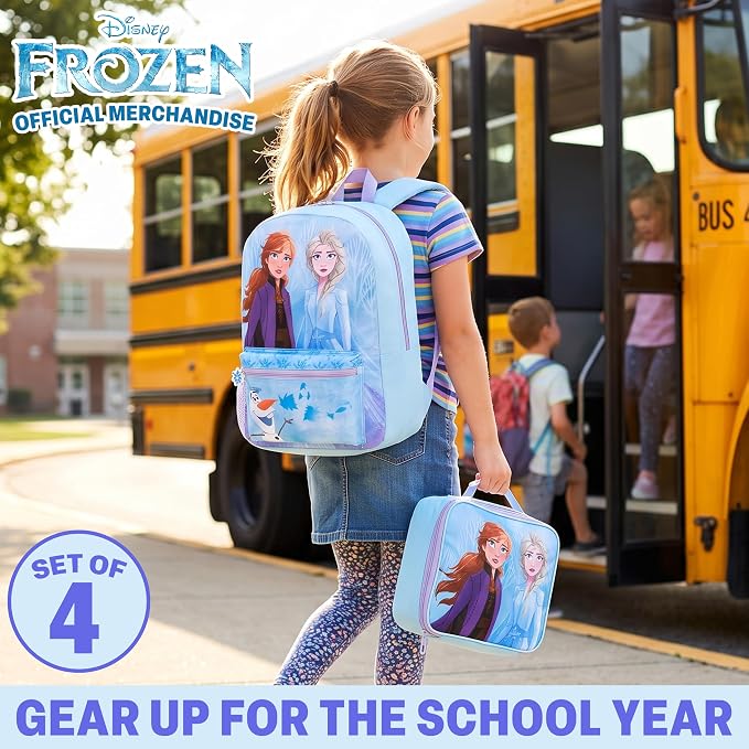 Get Trend Disney Frozen Kids Backpack 4 Piece Set | 18 inch Bookbag, Insulated Lunch Bag, Zipped Pencil Case & BPA-Free Water Bottle, School, Travel, Elsa Anna Gifts for Girls - Image 2