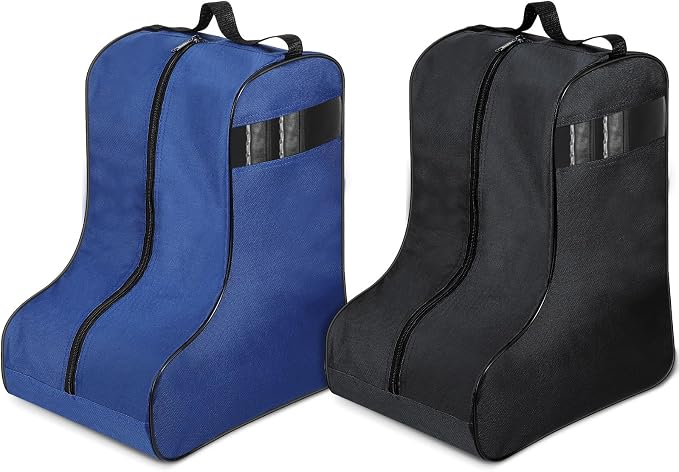 2 Pcs Boot Bags for Cowboy Boots Portable Storage Bag for Travel Long Tube Shoes Bags Men Tall Shoe with Handle for Home Travel (Dark Blue and Black) by Clysee
