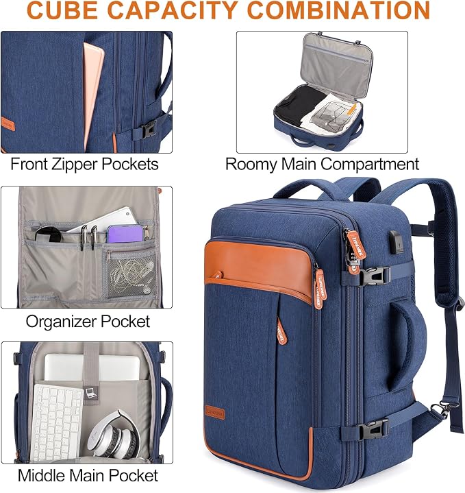 Lumesner 40L Expandable Carry On Travel Backpack with 4 Packing Cubes | Flight Approved, Fits 17 inch Laptop, Water-resistant, Suitcase Backpack, Business Weekender Luggage, Gift for Men & Women - Image 5