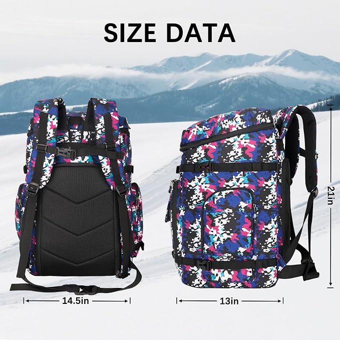 65L Waterproof Ski Boot Bag, Heavy Duty Snowboard Backpack for Helmet Goggles Gear, Air Travel Winter Sports Bag - Image 4