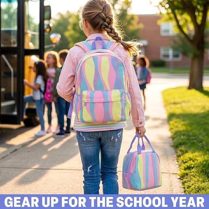 Get Trend Girls Corduroy Backpack 4 Piece Set | 17 inch Bookbag with Laptop Pocket, Insulated Lunch Bag, Pencil Case & Lanyard, Back to School Gifts for Girls - Image 2