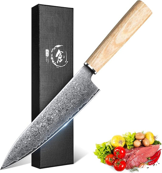 ROCOCO Damascus Japanese Chef Knife - Sharp Santoku Gyuto Knives Meat Cleaver Knife for Home Kitchen Gift Idea 7.2" Stainless Steel
