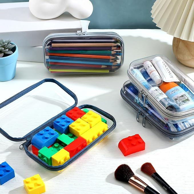 Hoolerry 4 Pcs Hard Clear Zipper Case Makeup Bags Plastic Zipper Pouch Transparent Storage Box Containers for Cosmetics, Snacks, Building Blocks, Puzzles(Clear,7.5 x 3.9 x 2 in,Morandi) - Image 5