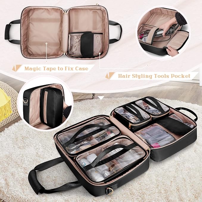 Professional Makeup Artist Bag, Large Makeup Organizer Travel Case | Makeup Bag with 4 Cosmetic Cases, Hair Tools Pocket, Makeup Kit Storage Section, Travel Organizer for Artist - Image 3