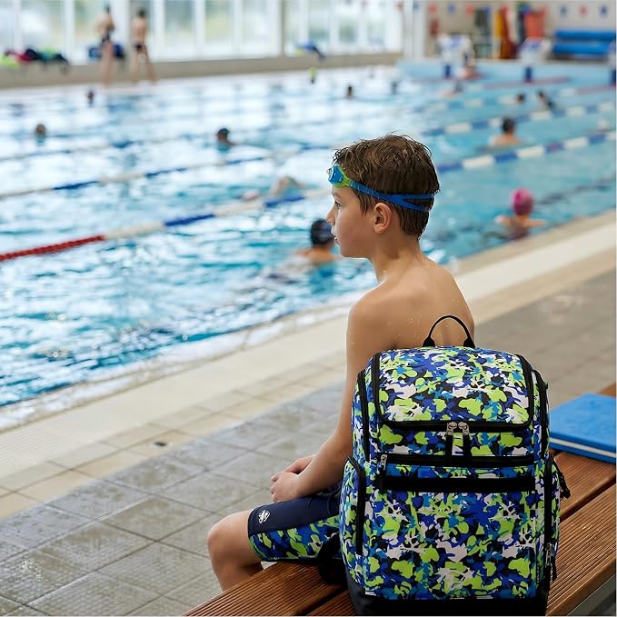 Choco Mocha Swim Bag for Kids Swim Bag for Swimmers, 35L Waterproof Boys Swims Backpack with Wet Dry Compartments, Organized Pool & Beach Bags, Lighting Blue - Image 2