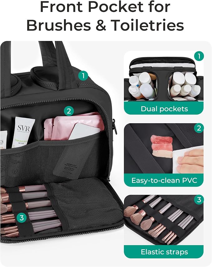 BAGSMART Travel Toiletry Bag, Crush Toiletry Bag for Women, Wide-open Puffy Toiletry Bags for Traveling, Large Travel Cosmetic Makeup Bag Organizer for Accessories,Toiletrie (Rosy Purple) - Image 2