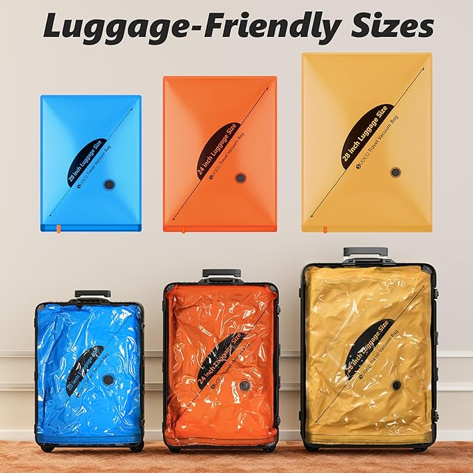 SUOCO 22 Pack Vacuum Seal Bags for Clothing Travel with Wireless Pump, 3 Sizes (20/24/28 Inch) Compression Packing Cubes for Luggage Suitcase - Image 3