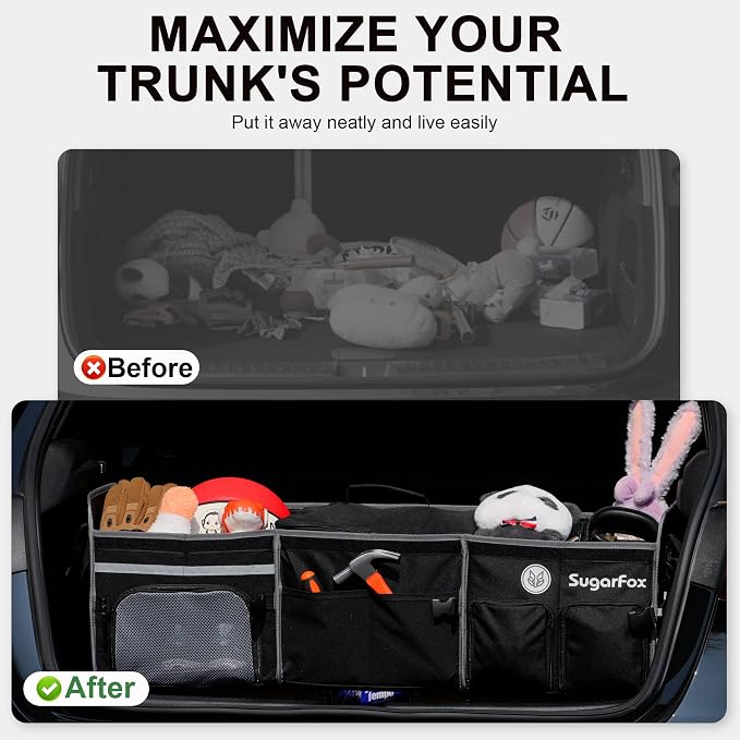 Bold Color Block Trunk Organizer | 95L, 35"x13.8"x11.8" | Dedicated Shoe Storage & 26L Ice Pack | Foldable for SUV/Car/Jeep | Stylish Gift & Essential Car Accessories for Drivers - Black-X212 - Image 7