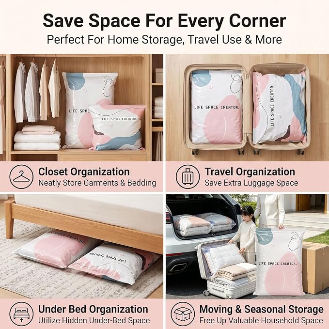 5PCS No Pump Vacuum Storage Bags, No Pump Large Vacuum Storage Compression Bags, Thick Airtight Reusable Organizer for Clothes Comforters Travel Moving Closet Storage (L) - Image 7